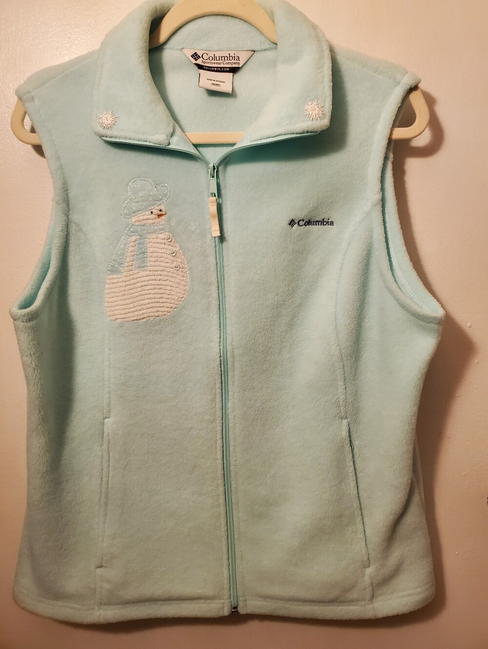 Columbia Mint Green Fleece Vest with Snowman Accent Women's L